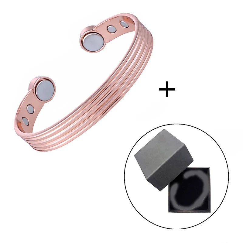 Pure Copper Bracelets for Men Women Rose Gold Color Adjustable Cuff Bangles Arthritis Health Big Magnets Jewelry