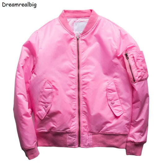 Men  Pink Bomber Jacket Quilted / Thin Aviator Jackets Zippered Sleeve Pocket