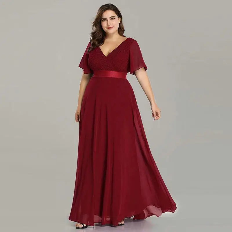 ICCLEK New Style Women V-Neck Chiffon Dress Wedding Evening Party Long Dress Elegant Party Red Dresses For Women 2023 Plus Size