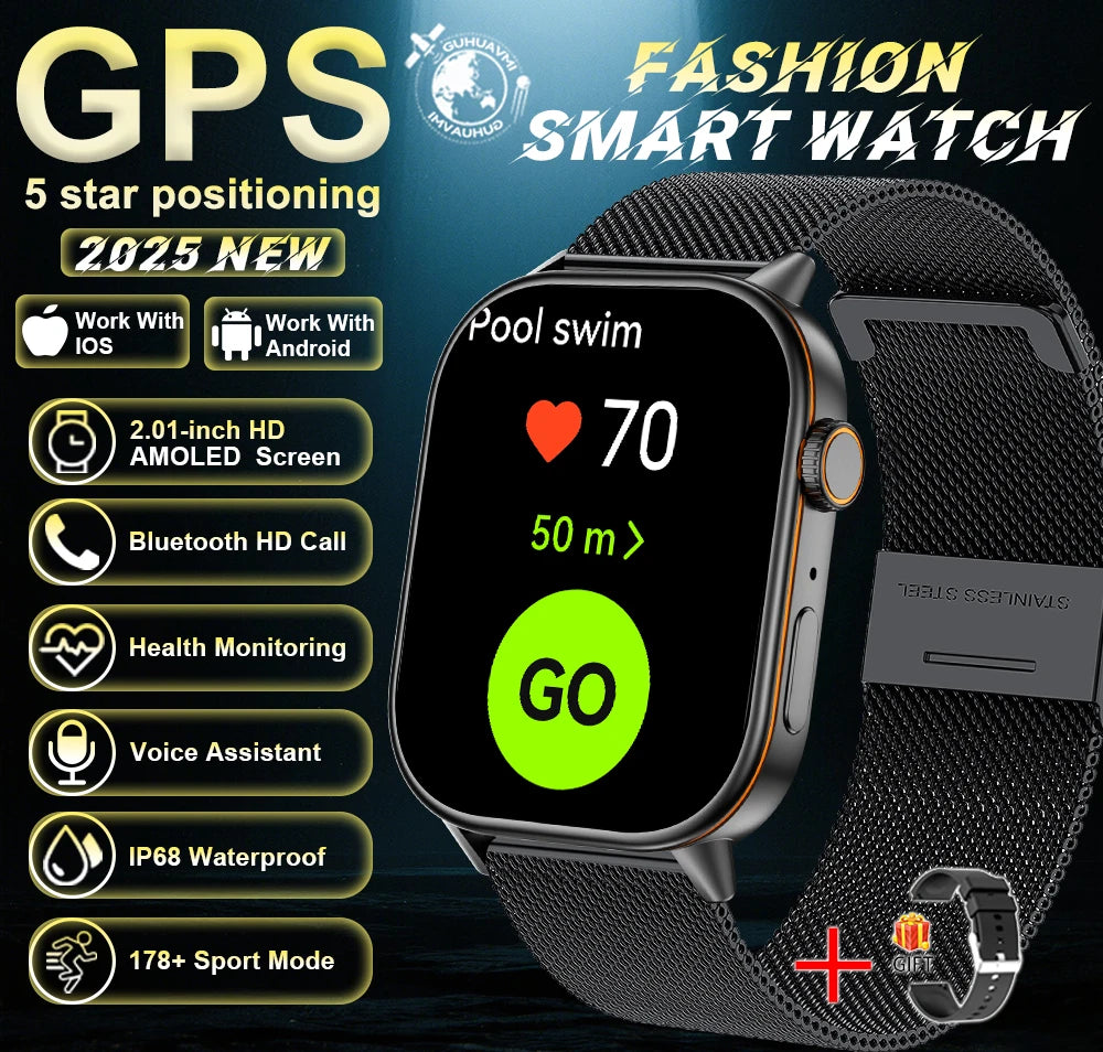 2025 Military GPS Smart Watch Men Flashlight Compass Waterproof Outdoor Sports Tracker Bluetooth Call Smartwatch For Android IOS