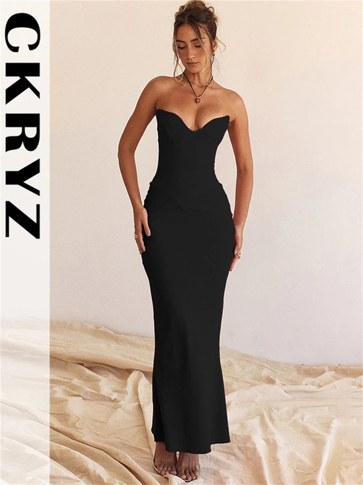 Formal attire Dresses: Ladies Spring Sleeveless Backless Tube Bodycon Maxi Dresses