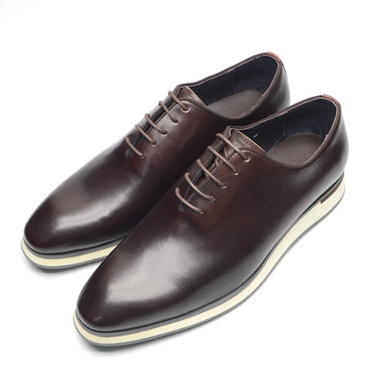 Handmade Genuine Cowhide Leather Mens Formal Oxford Shoes Brand Whole Cut Lace-up Dark Brown Business Casual Shoes for Men
