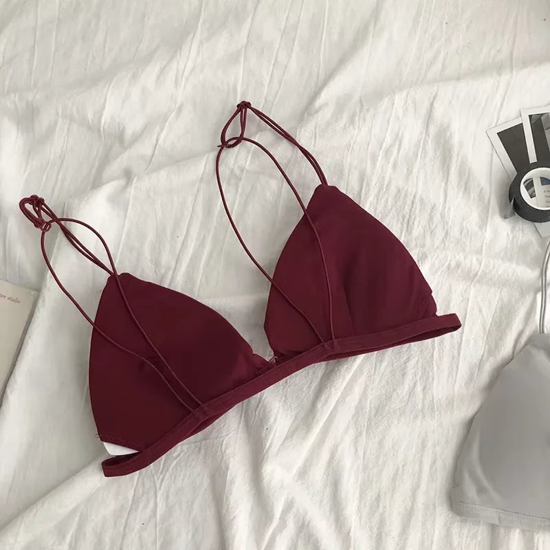 French Style Women Bra Thin Belt Bralette Girls Triangle Cup Underwear Bras