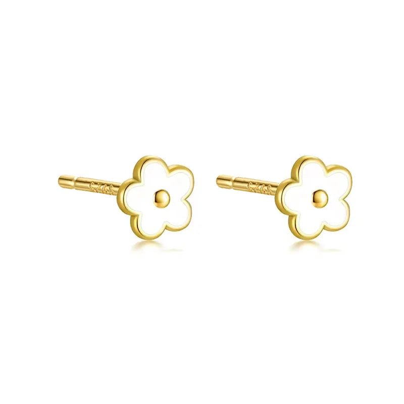 WANTME 925 Sterling Silver Romantic White Enamel Flower Screw Bead Stud Earrings for Women Fashion Simple Piercing Jewelry Gift