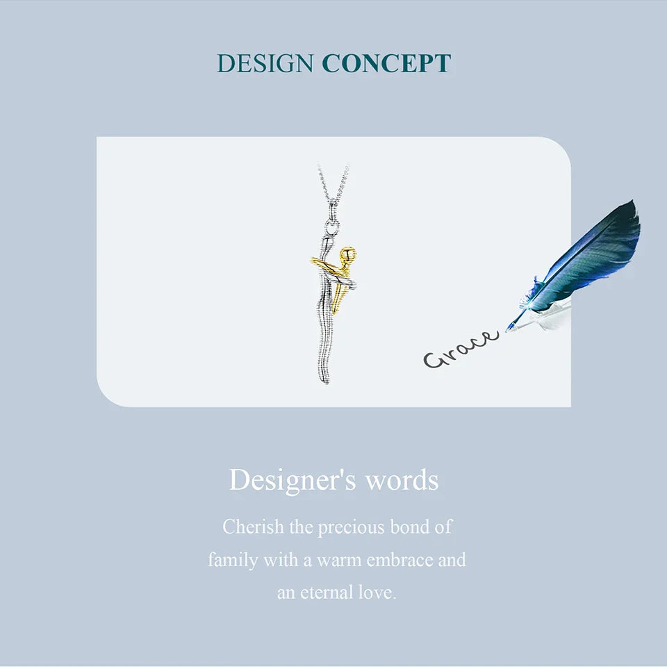WOSTU Real 925 Sterling Silver Hug Embrace Pendant Necklace Silver Gold Two-tone Mom & Child Pendant Family Gift  Mom Jewelry