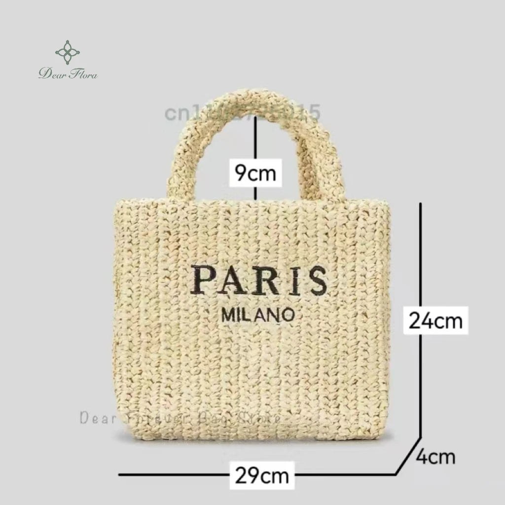 Women Fashion Striped Summer Beach Straw Knitting Shoulder Bag Hollow Out