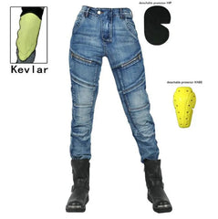 Womens zipper pants Motorcycle jeans Men's high elastic motorcycle riding rider pants