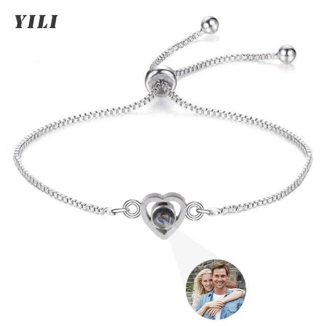Custom Bracelet with Picture Inside Titanium Steel Cuban Link Chain Bracelet with Personalized Photo Projection for Men Women