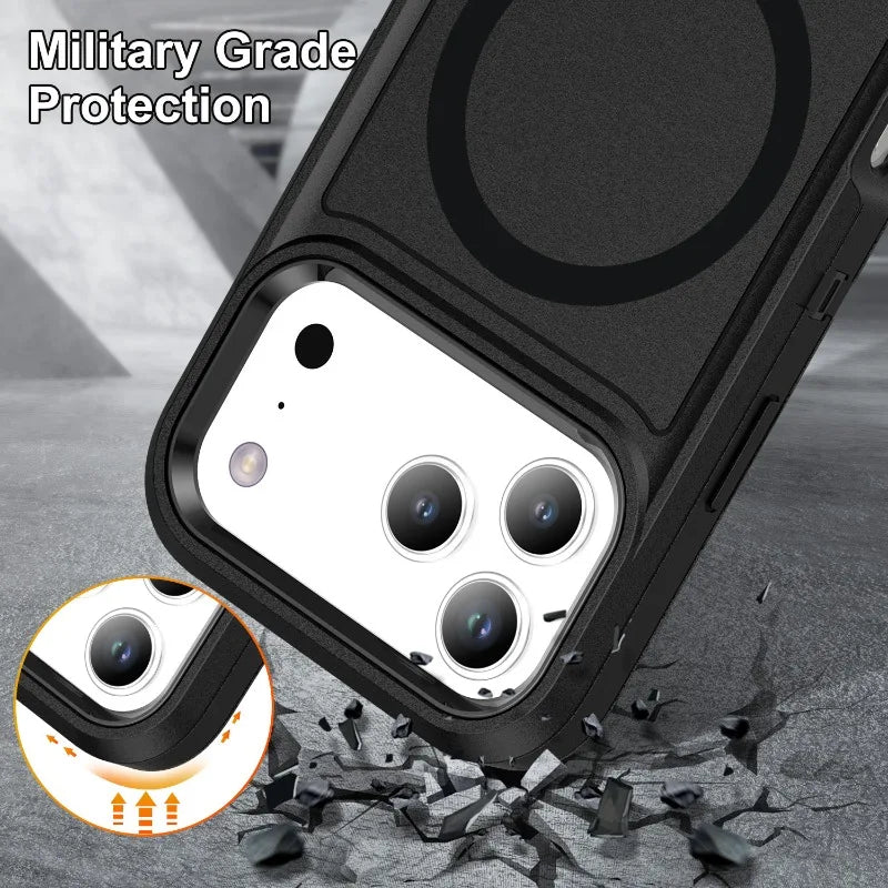 3IN1 Military Grade Heavy Duty Armor Case For IPhone 17 Air 16 15 14 Plus Pro Max Magnetic Charge TPU+PC Anti-fall Protect Cover
