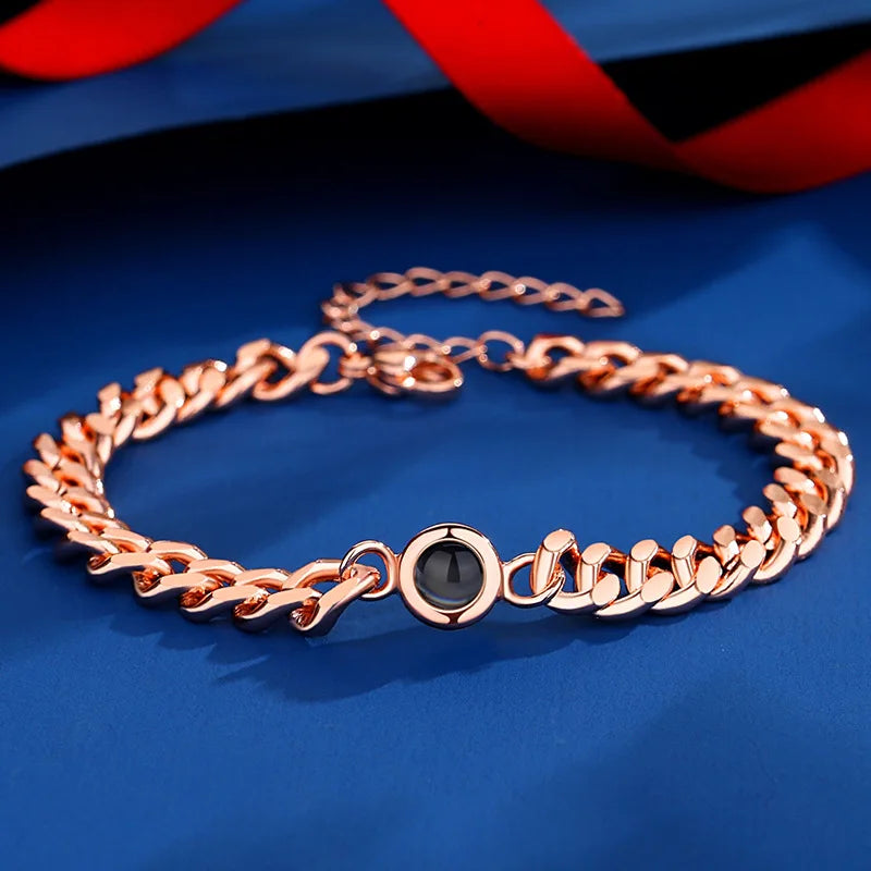 Custom Color Picture Projection Bracelet Titanium Steel Cuban Chain For Girlfriend Lover 2025 Valentine Birthday Romantic Gifts