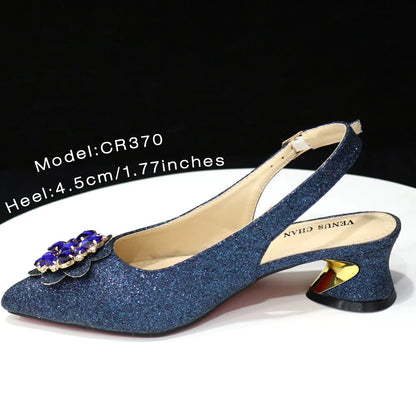 Venus Chan 2023 Navy Blue Fashion Style Pointed Toe Spike Heels Ladies Shoes Matching Bag Set For America Women Party Pump