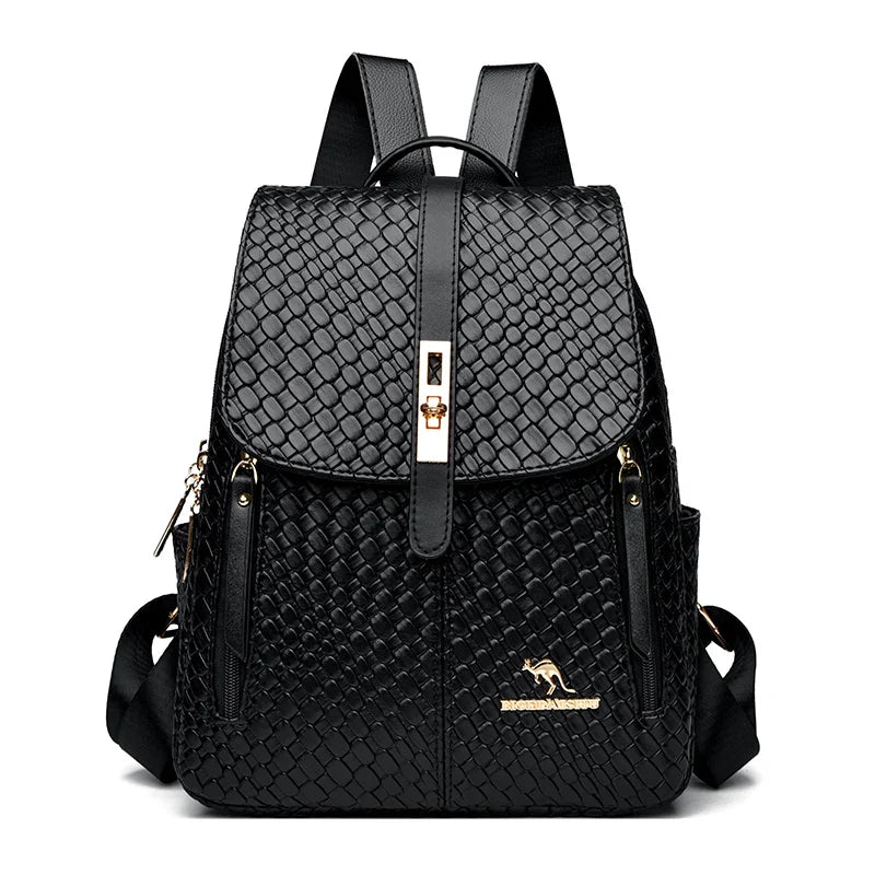 Luxury Women Leather Backpacks for Girls Sac A Dos Casual Daypack Black Vintage Backpack School Bags for Girls Mochila Rucksack