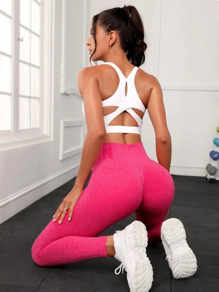 Letter Honey Peach Hip Yoga Pants High Waist Lift Hip Tight Fitness Leggings