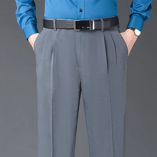 Autumn Thicken Suit Trousers for Male Double Pleated Black Gray Blue Khaki Dress Suit Pants