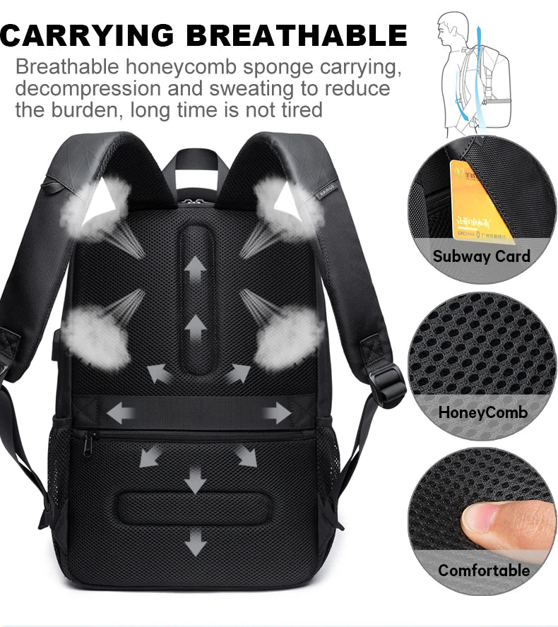 BANGE Lightweight 15.6 inch Laptop Backpack Waterproof USB Charge Port Multifunctional Travel Hiking School Bag Mochila for Men