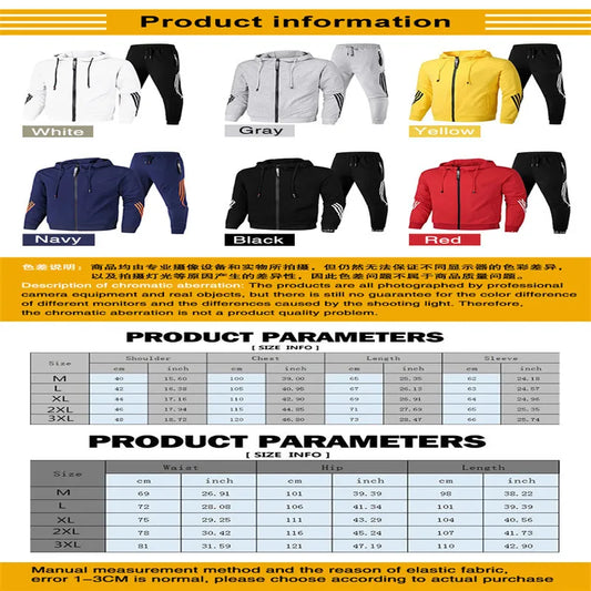 Men's Spring Autumn Tracksuit Set Long Sleeve Hoodie And Joggers 2-Piece Fitness Running Sportswear Casual Clothing