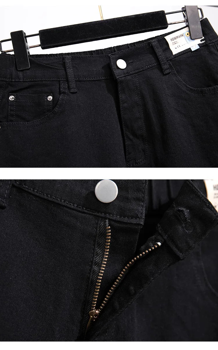 150Kg Plus Size Women's Five-Point Denim Shorts Hip 150 Summer High-Waist Loose Wide Leg Pants Blue Black 5XL 6XL 7XL 8XL 9XL