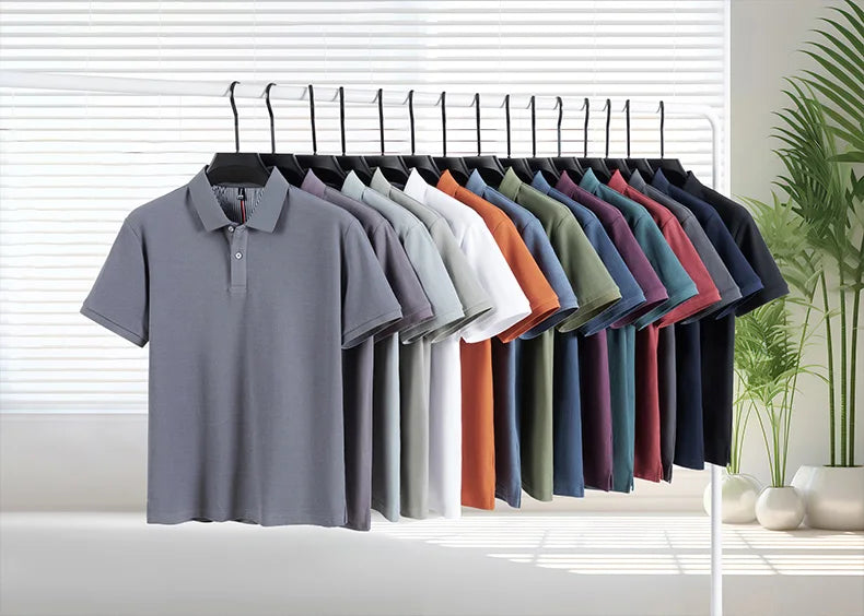 100% pure cotton short sleeved men's polo shirt summer boutique fashion high-quality top solid color collar back striped T-shirt