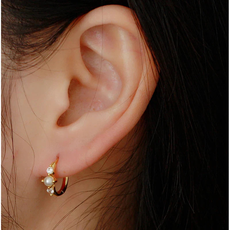 WANTME 925 Sterling Silver Simple Fashion Synthetic Pearl Ear Buckle Bohemian Hoop Earrings for Women Luxury Fine Jewelry Gift