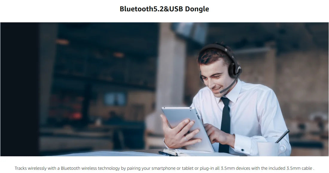 JIAMQISHI EH02U Wireless Bluetooth Headset ANC MIC for Work Computer Headphones USB Dongle Mute Mic for MacBook Headset Phone