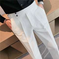 British Style Dress Pants High Waist Mens Spring Fashion Slim Casual Trousers