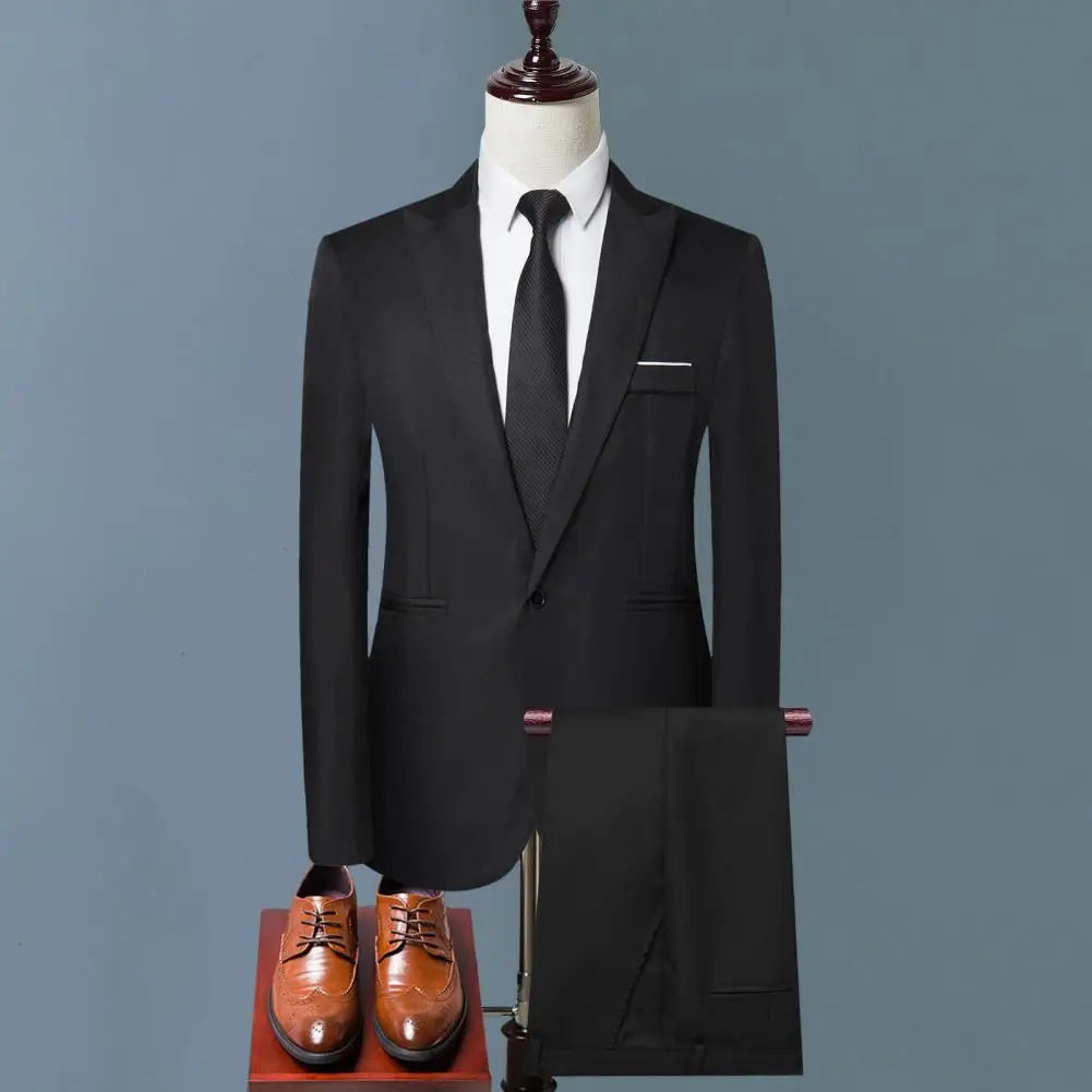 Tuxedo for Mens: 2Pcs/Set Men Blazer Pants Set Solid Color Business Workwear