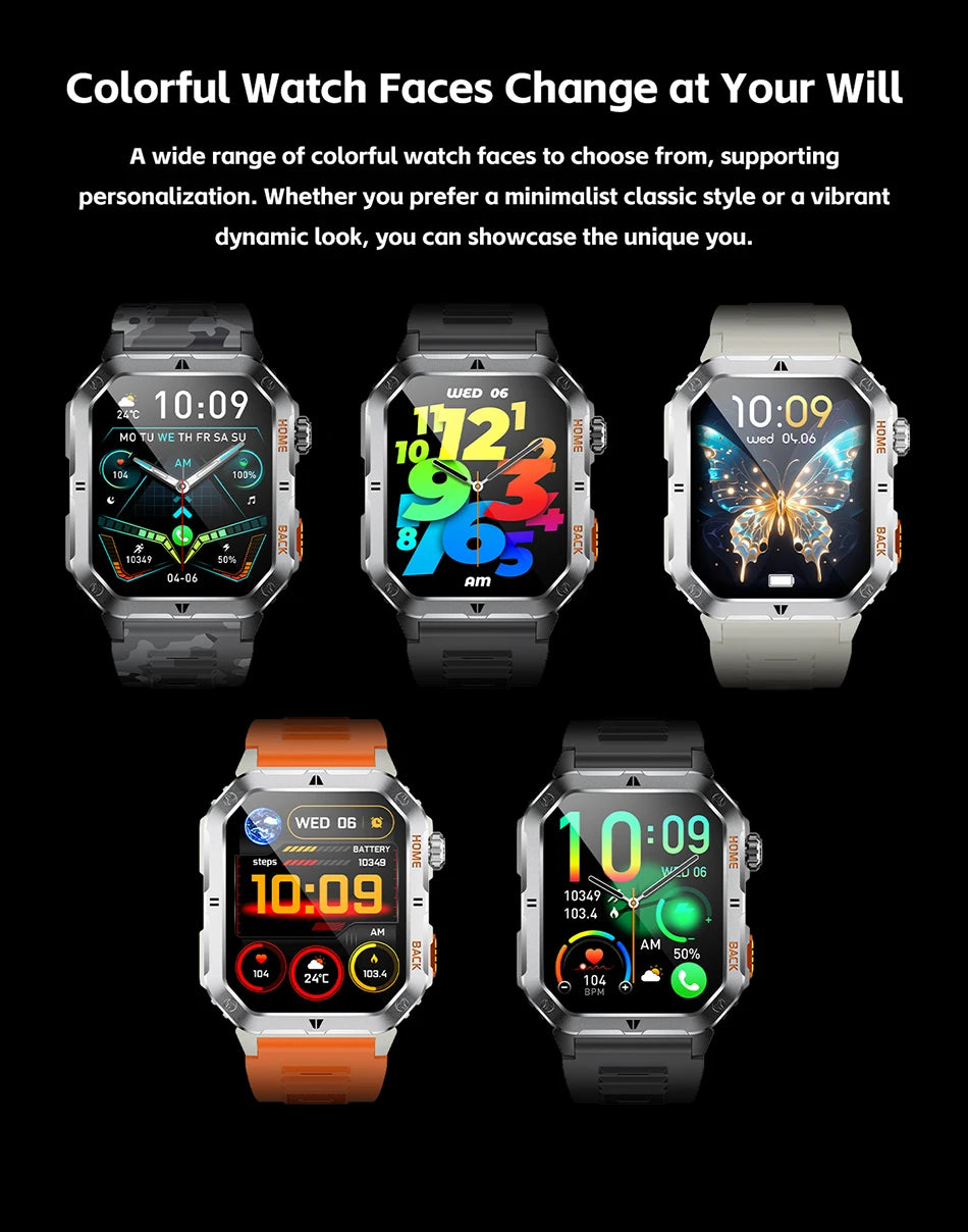 New 1000mAh Battery Outdoor Sports Smart Watch 2.01 inch HD Screen LED Flashlight Bluetooth Talking SmartWatches For Men Women