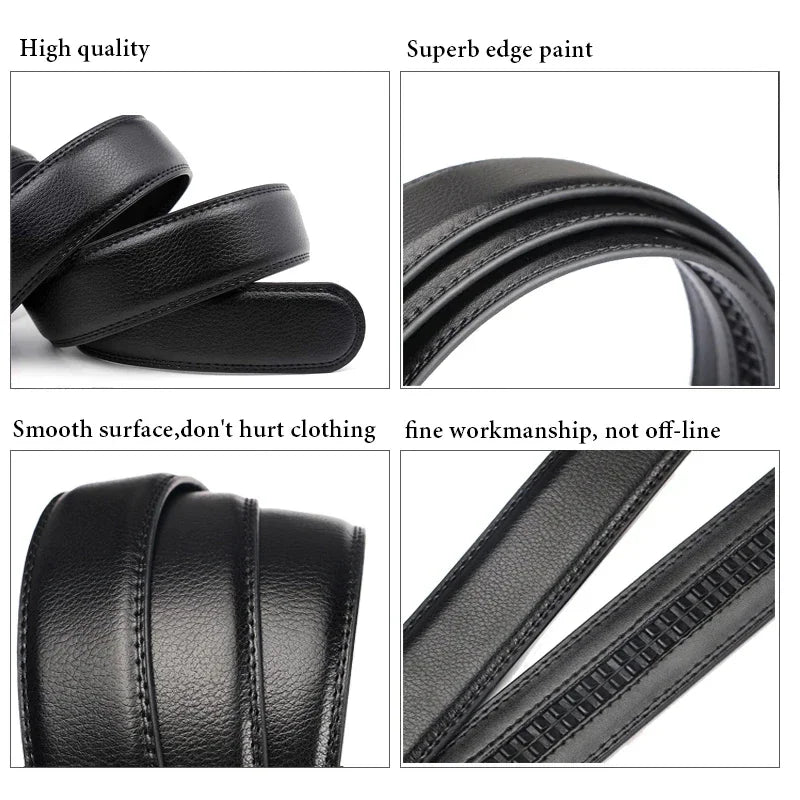 Men Women 2.4 2.8 3.0 3.5 cm Wide Belt No Buckle for Automatic Buckle High Quality PU Leather Belts Body Straps without Buckle