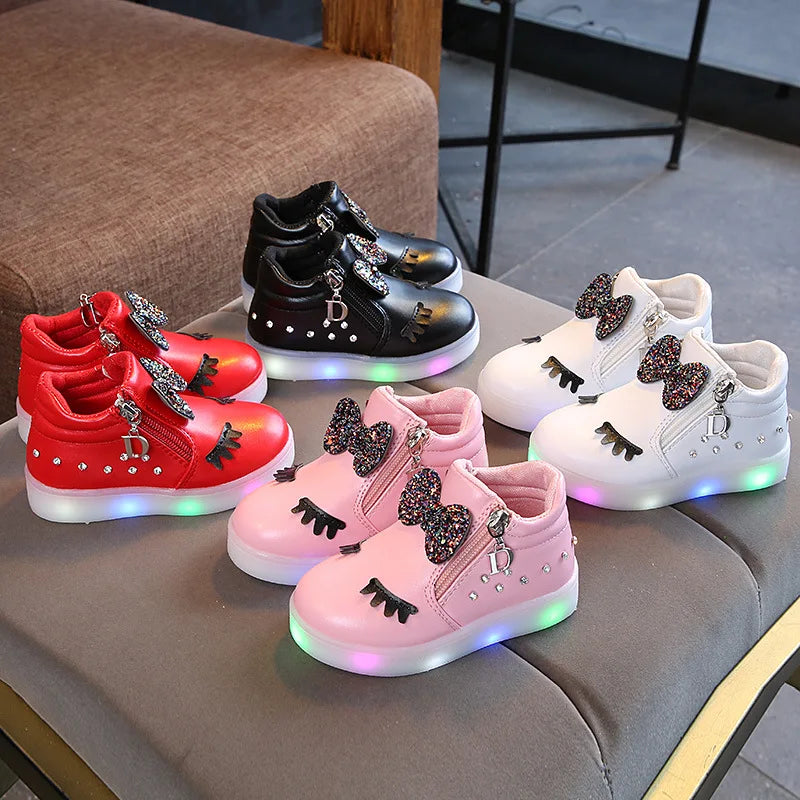 Children Glowing Sneakers Kid Princess Bow for Girls LED Shoes Cute Baby Sneakers