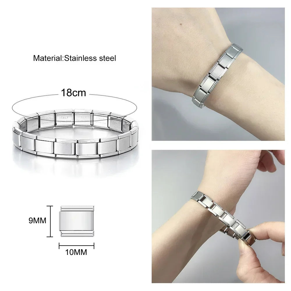 2024 New Popular Fashion Italian Module Charm Links Fit 9mm Bracelet Stainless Steel Links Jewelry Making