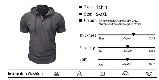 Men's Hooded Short-Sleeved Tees Summer Slim Fitness Quick Dry T-shirt Breathable Sports Tops for Male Bodybuilding