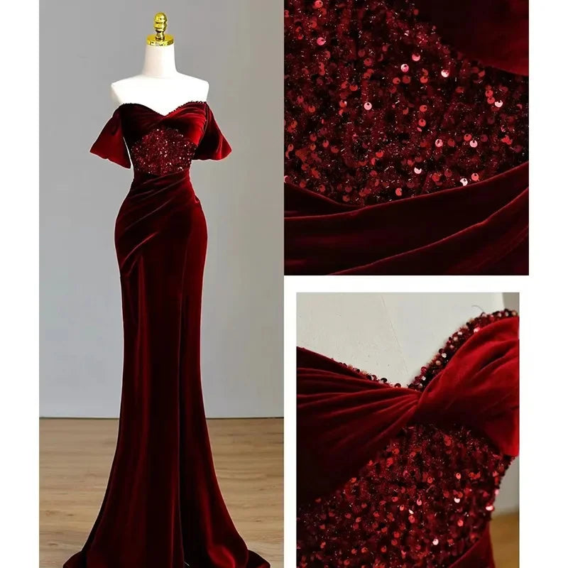 Homecoming Dresses: Wine red engagement dresses wedding party slim fit evening dress