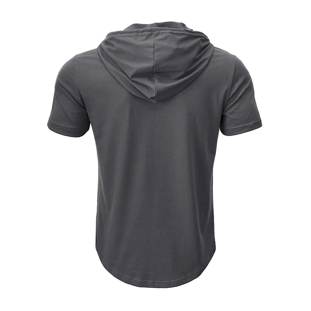 Men's T Shirt Summer Slim Fitness Hooded Short-Sleeved Tees Male Lightweight Hoodie Fitness Breathable Sports Tops