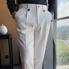 Non-iron Fabric Dress Pants Slim Straight Black White Casual Suit Trousers Male Business