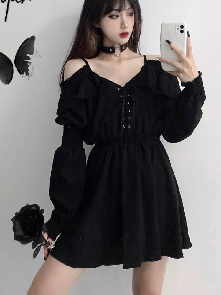 Formal attire Dresses: Women Black Mini Dress Off Shoulder High Waist Tunic Dress