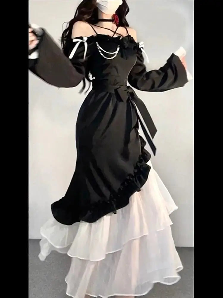 Evening wear Dresses: Women Irregular Elegant Midi Dress Bow One Piece Dress