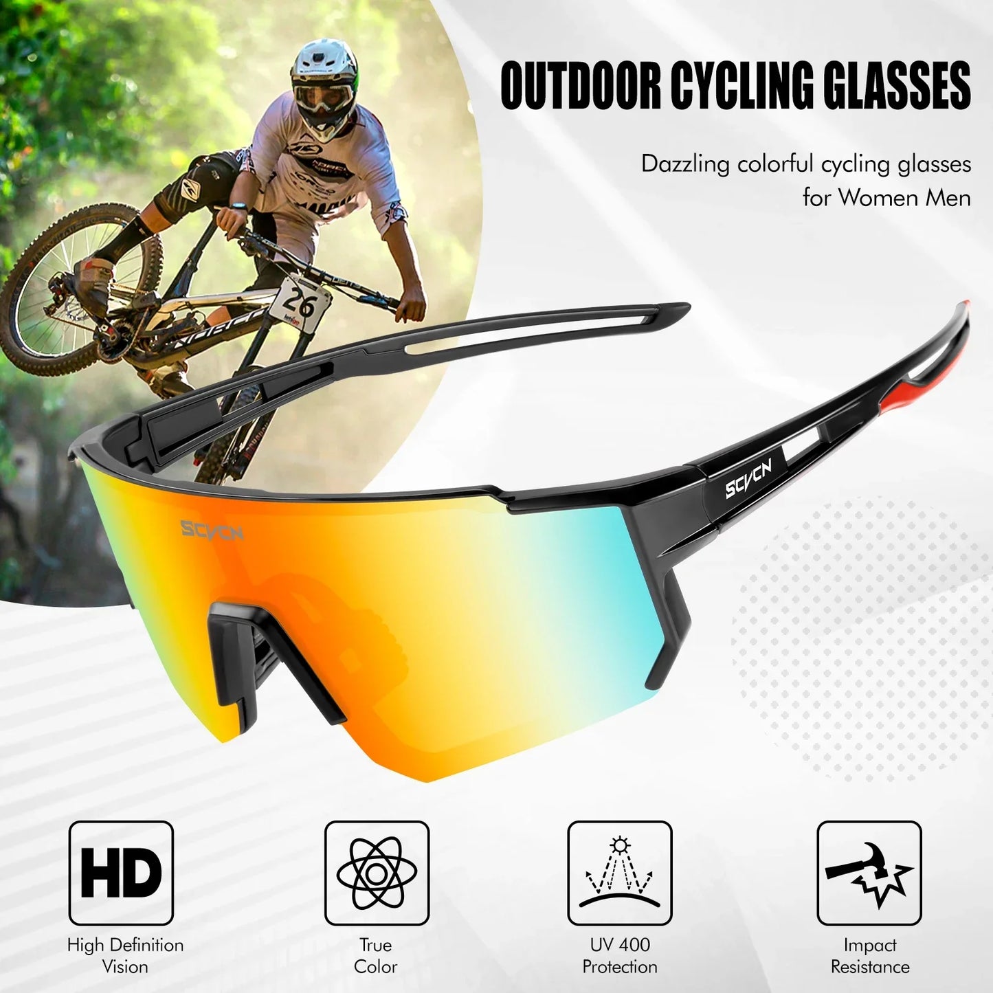 Scvcn New Fashion Sunglasses Men Women Bike Eyewear Sports Riding Glasses Bicycle Goggles Runing Drving Racing UV400 MTB Eyewear