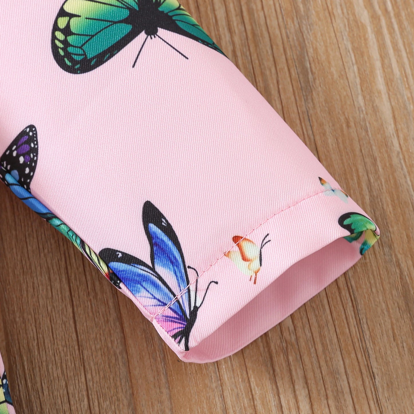 Pink girls autumn sweet jacket full printed butterfly long-sleeved hooded zipper sweater kids daily casual baby girl clothing