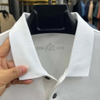 Premium 100% cotton men's short sleeve polo shirt luxury fashion brand letter embossed summer new business casual lapel T-shirt
