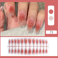 24pcs Sweet Summer Fake Nails Patches Pink Glitter Nude Press on Nails Women