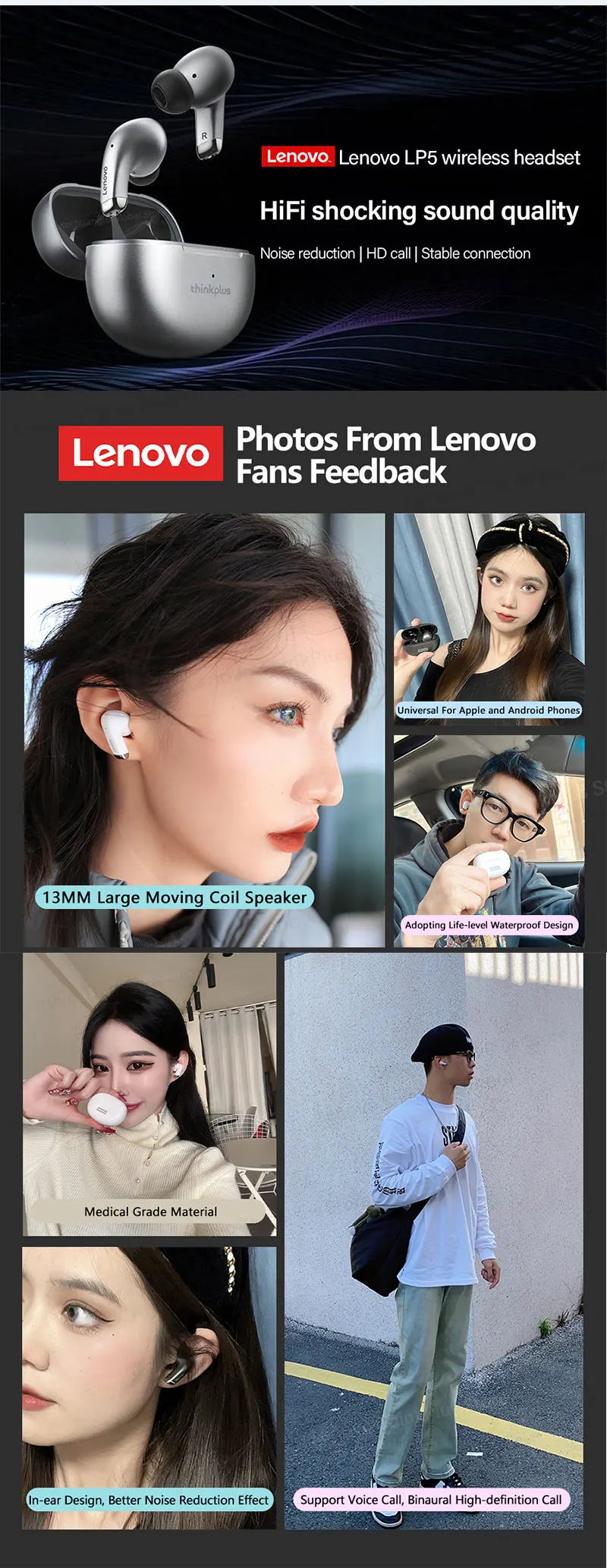 100% Original Lenovo LP5 Pro Wireless Bluetooth 5.4 Earphones LP5 Gaming Earbuds Sports Headphones Low Latency Headset With Mic