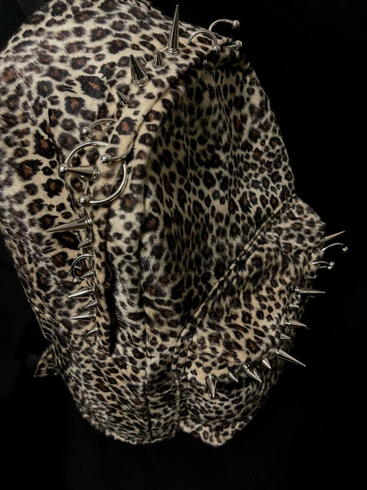 punk rivet leopard print backpack men's bag large capacity fashion Backpacks for women