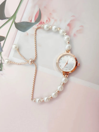 LUCKY FOX New Minimalist Style Pearl Bracelet Women Quartz Watch Fashionable Small Disc Design Light Luxury Jewelry Women Watch