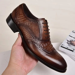 Men casual shoes Brock Oxford retro crocodile leather men formal