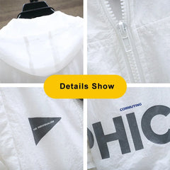 Summer UV Protection White Skin Coats Men Fashion Letter Print Hooded