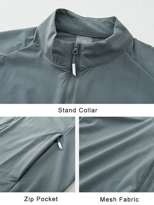 Summer UPF 40+ UV Proof Men Skin Coats Stand Collar Breathable Light&Thin Cool