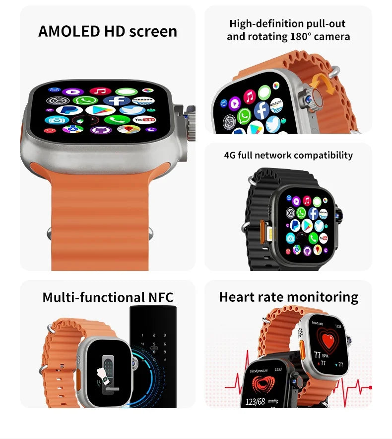 DW100 Pro Updated DW100 Pro + 5G LTE 2.29-inch Amoled Touch ID Smartwatch With 180° Rotary Camera NFC GPS Position WIFI Connect