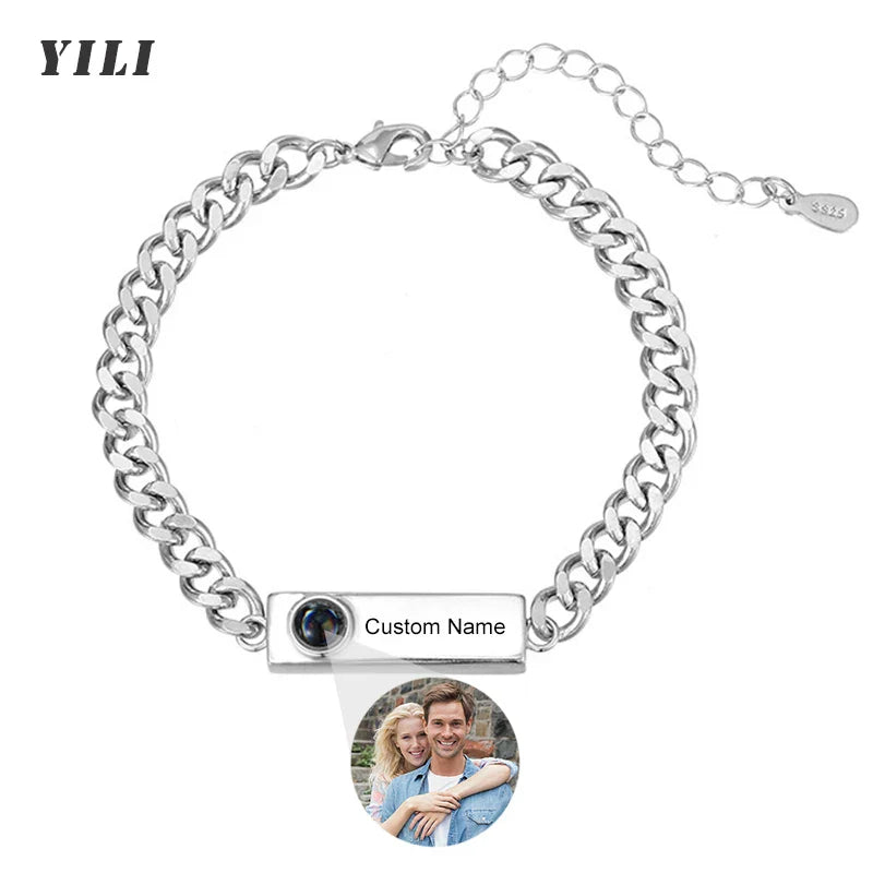 Custom Photo Bracelet Personalized Projection Bracelets with Picture Inside 100 Languages I Love You Stainless Steel Bracelet