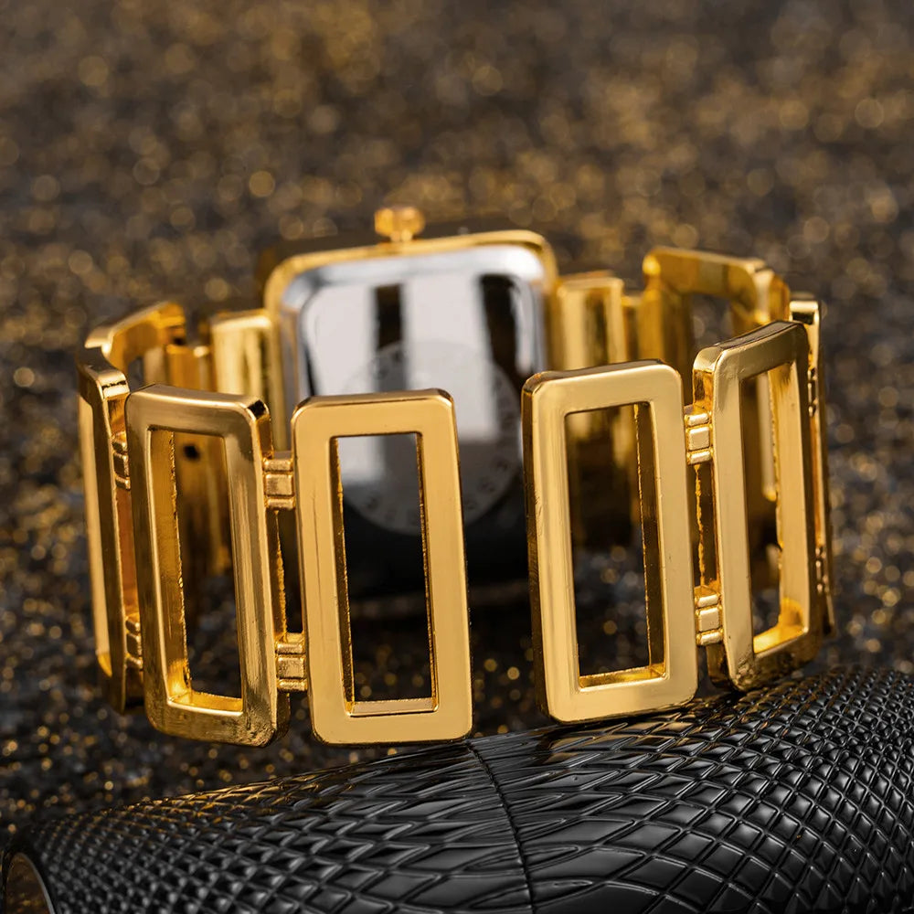 Cansnow Rectangle Ladies Wristwatch Gold Silver Bangle Watches for Women Rhinestone Hollow Steel Quartz Female FashionClock