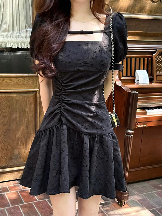 Formal attire Dresses: Square Collar Puff Sleeve Maxi Birthday Dress for Women